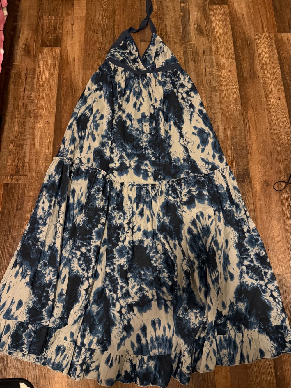 Moda International Navy and White Tie-Dye Halter Maxi Dress